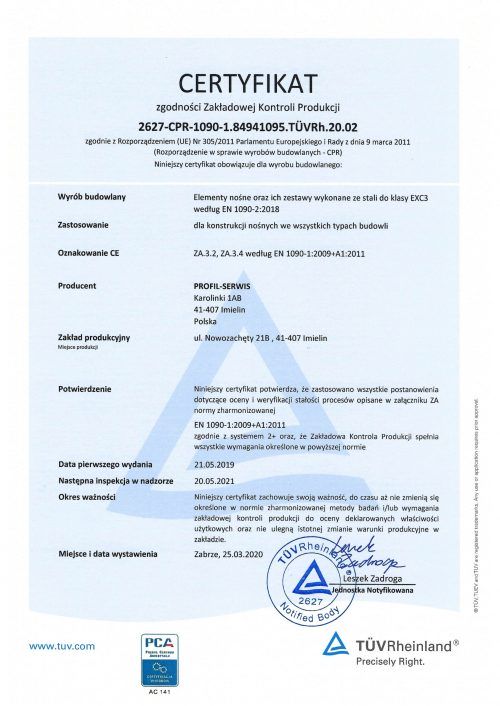 Certyfikat Tuvrh Profil -Serwis Kominy przemysłowe